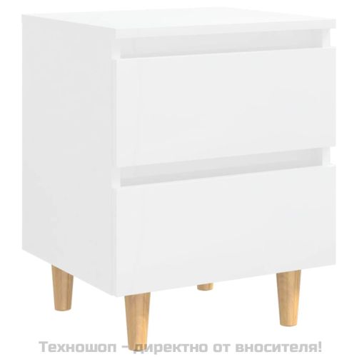 Нощни шкафчета с борови крака, 2 бр, бял гланц, 40x35x50 см