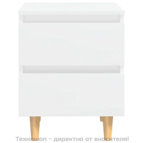 Нощни шкафчета с борови крака, 2 бр, бял гланц, 40x35x50 см