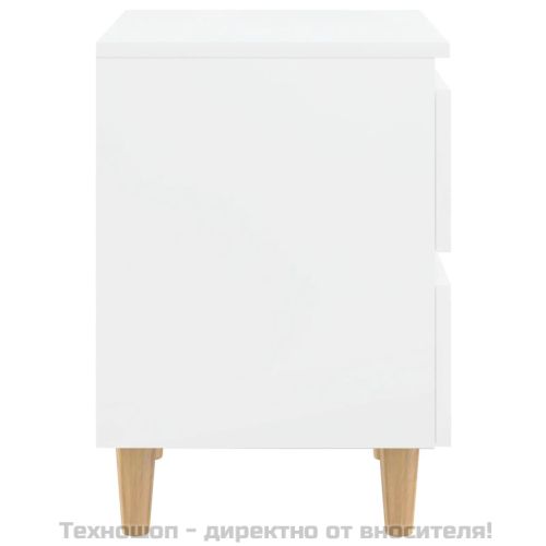 Нощни шкафчета с борови крака, 2 бр, бял гланц, 40x35x50 см