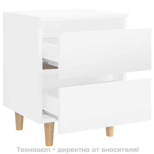 Нощни шкафчета с борови крака, 2 бр, бял гланц, 40x35x50 см