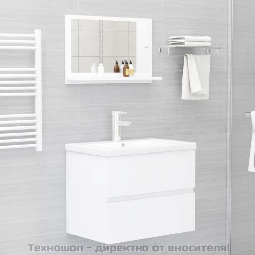 Огледало за баня, бяло, 60x10,5x37 см, инженерно дърво