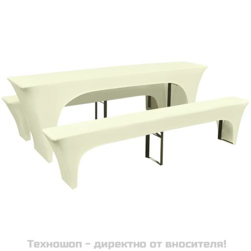 Покривки за маса за бира и две пейки, еластични, кремави, 3 бр.