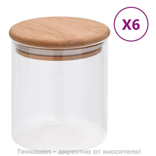 Стъклени буркани за съхранение с бамбукови капаци 6 бр 600 мл