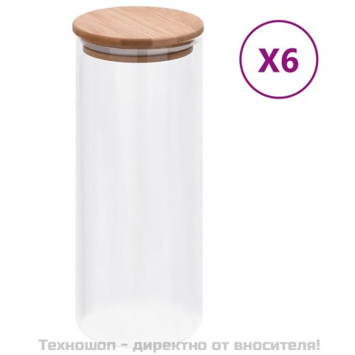 Стъклени буркани за съхранение с бамбукови капаци 6 бр 1000 мл