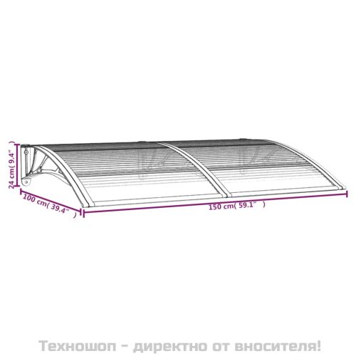 Навес за врата, черен, 150x100 см, поликарбонат