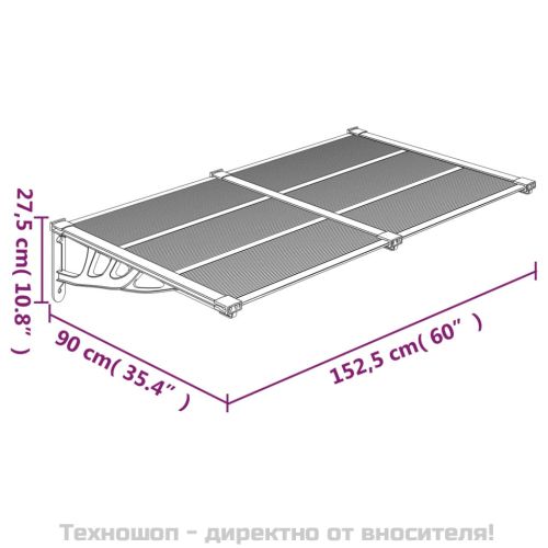 Навес за врата, черно и прозрачно, 152,5x90 см, поликарбонат