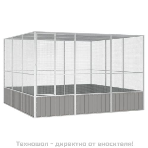 Клетка за птици сива 302,5x324,5x211,5 см поцинкована стомана