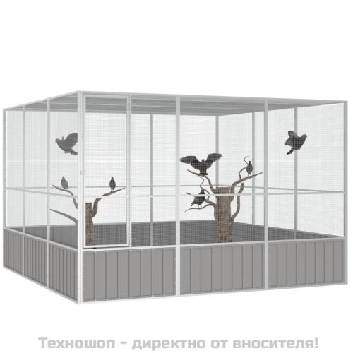 Клетка за птици сива 302,5x324,5x211,5 см поцинкована стомана