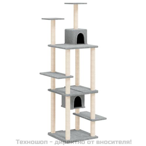 Котешко дърво със сизалени стълбове, светлосиво, 176 см