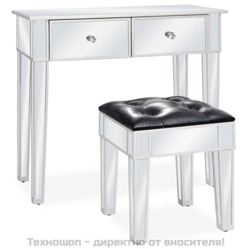 Огледална тоалетка с табуретка, МДФ и стъкло