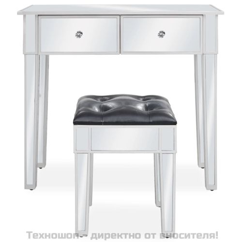 Огледална тоалетка с табуретка, МДФ и стъкло
