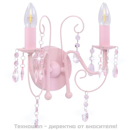 Аплик с кристали, розов, 2 х E14 крушки