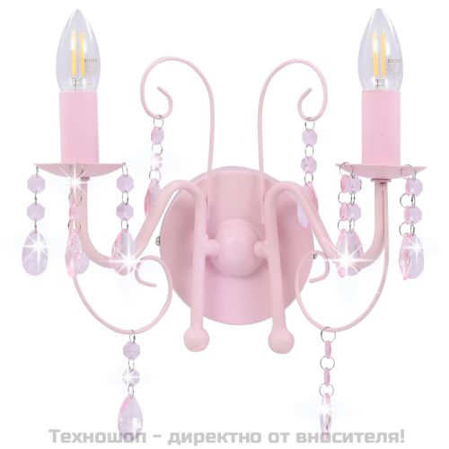 Аплик с кристали, розов, 2 х E14 крушки