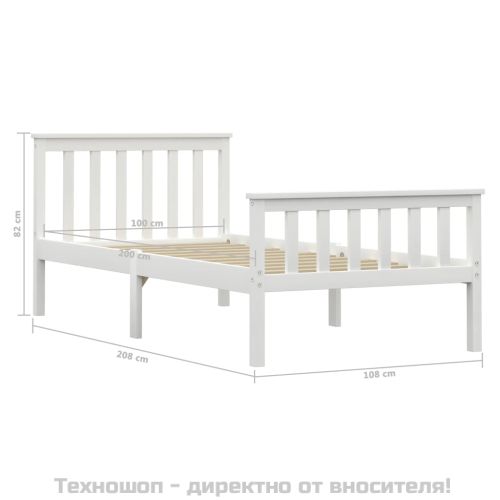 Рамка за легло, бяла, бор масив, 100х200 см