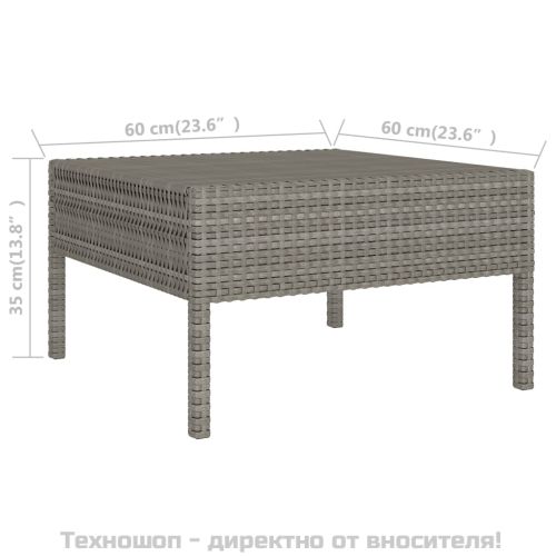 Градински комплект с възглавници, 10 части, полиратан, сив
