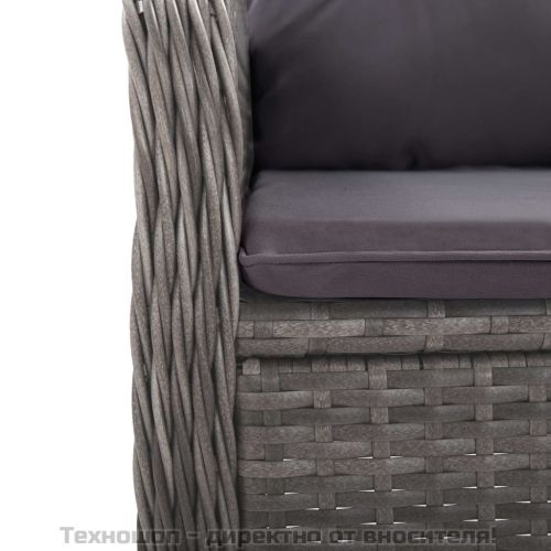 Градински трапезен комплект, 3 части, полиратан и стъкло, сив