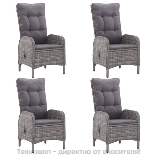 Градински трапезен комплект, 5 части, сив, полиратан и стъкло