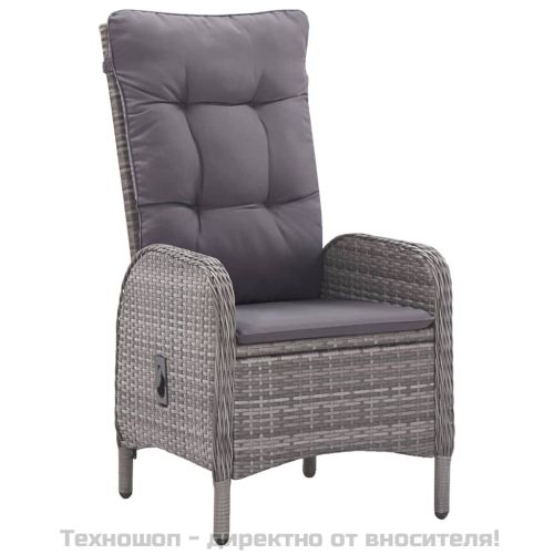 Градински трапезен комплект, 5 части, сив, полиратан и стъкло