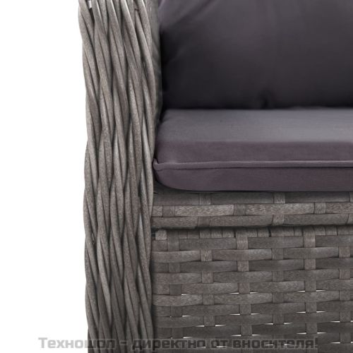 Градински трапезен комплект, 5 части, сив, полиратан и стъкло