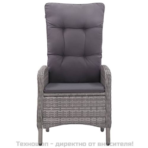 Градински трапезен комплект, 9 части, полиратан и стъкло, сив