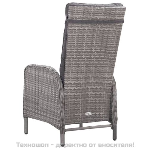 Градински трапезен комплект, 9 части, полиратан и стъкло, сив