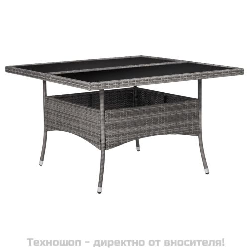 Градински трапезен комплект, 9 части, полиратан и стъкло, сив