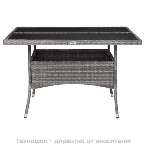 Градински трапезен комплект, 9 части, полиратан и стъкло, сив