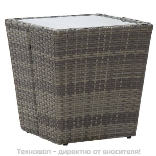 Градински бистро комплект, 3 части, полиратан и стъкло, сив