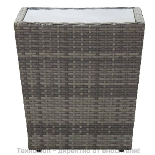 Градински бистро комплект, 3 части, полиратан и стъкло, сив