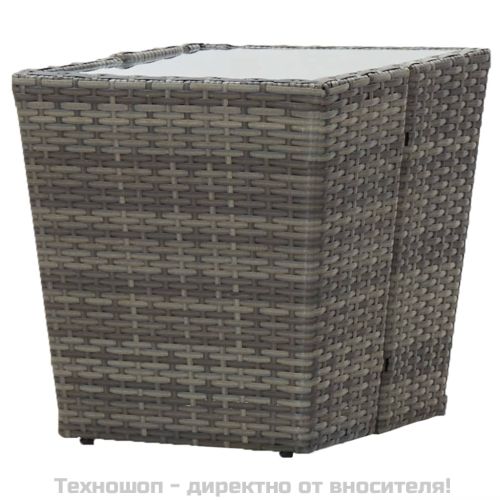 Градински бистро комплект, 3 части, полиратан и стъкло, сив