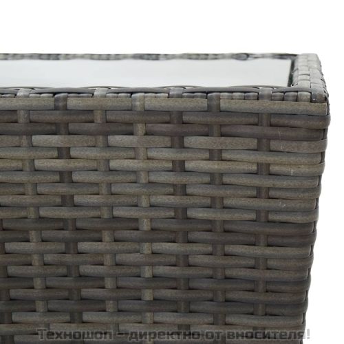 Градински бистро комплект, 3 части, полиратан и стъкло, сив