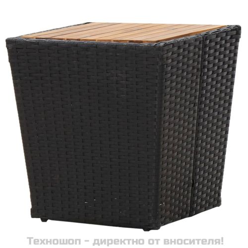 Градински бистро комплект, 3 части, полиратан и акация, черен