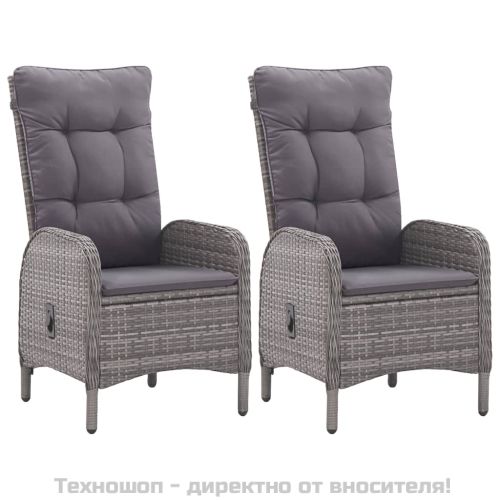 Градински бистро комплект, 3 части, полиратан и стъкло, сив