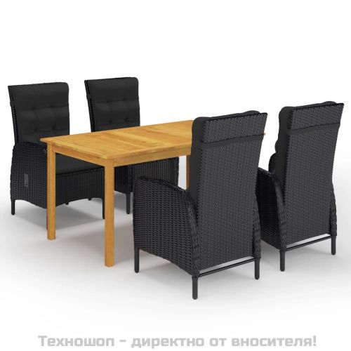 Градински трапезен комплект, 5 части, черен