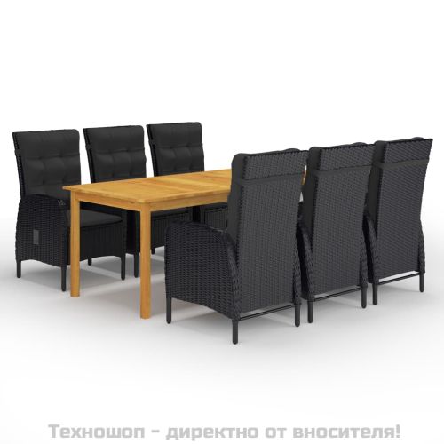 Градински трапезен комплект, 7 части, черен