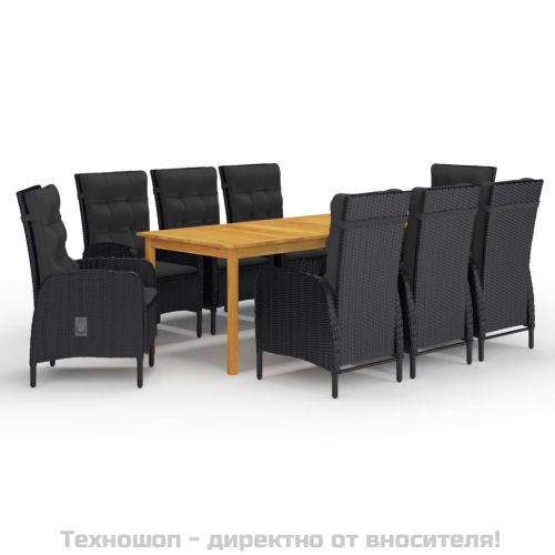 Градински трапезен комплект, 9 части, черен