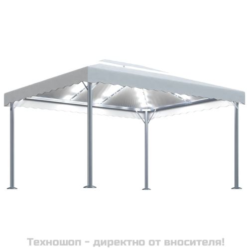 Шатра с LED светещи стрингове, 400x300 см, кремава, алуминий