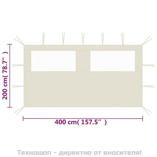 Странична стена за шатра с прозорци, 4x2 м, кремава