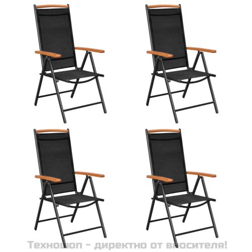 Градински трапезен комплект, 5 части, алуминий, черен