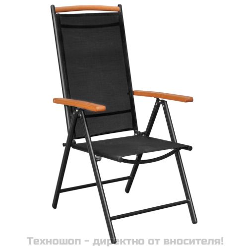 Градински трапезен комплект, 9 части, алуминий, черен