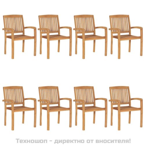 Стифиращи градински столове с възглавници 8 бр тик масив