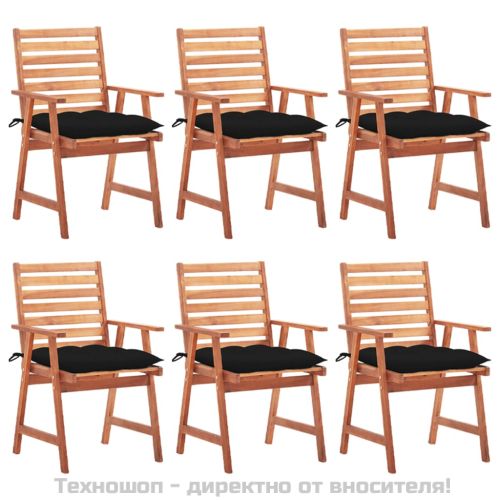 Градински трапезни столове, 6 бр, с възглавници, акация масив