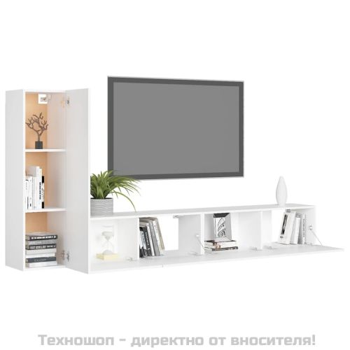 Комплект ТВ шкафове от 3 части, бял, инженерно дърво