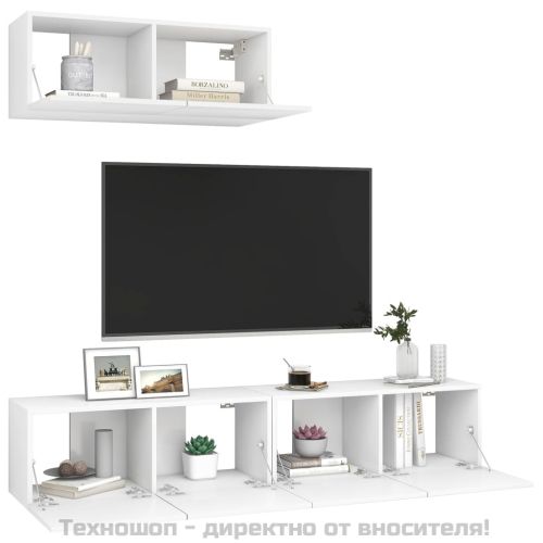 ТВ шкафове, 3 бр, бели, инженерно дърво