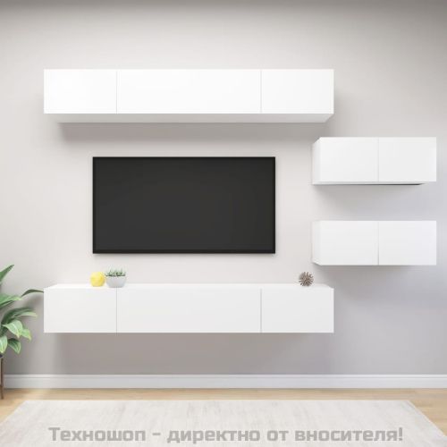 Комплект ТВ шкафове от 6 части, бял, инженерно дърво