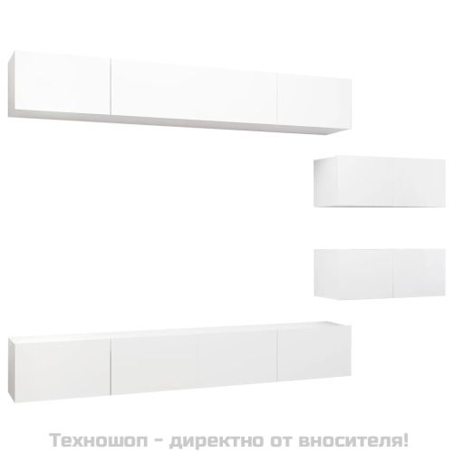 Комплект ТВ шкафове от 6 части, бял, инженерно дърво