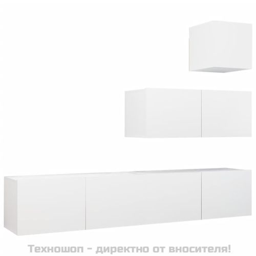 Комплект ТВ шкафове от 4 части, бял, инженерно дърво