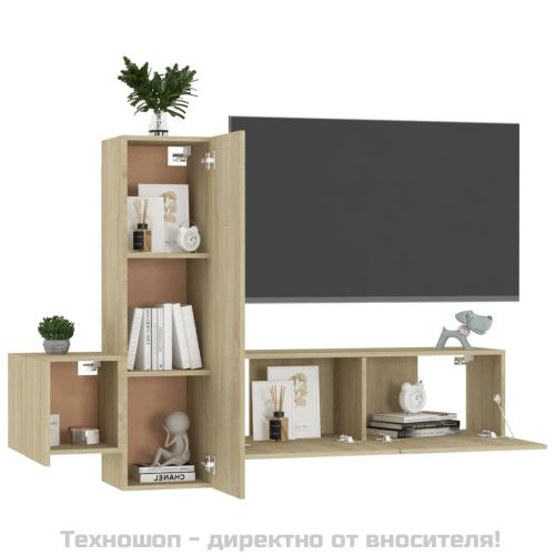Комплект ТВ шкафове от 3 части, дъб сонома, инженерно дърво