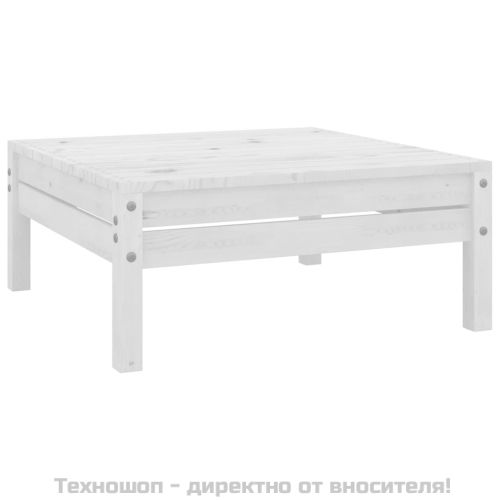 Градински лаундж комплект, 4 части, бял, бор масив