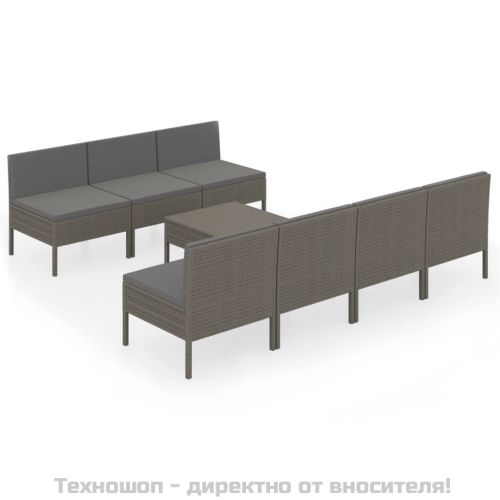 Градински лаундж комплект с възглавници 8 части полиратан сив